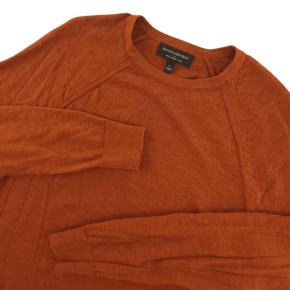 Banana Republic Sweater Mens L Orange Merino Wool Crewneck Knit Pullover Solid